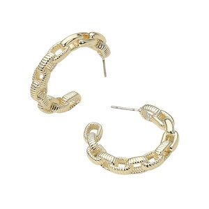 14K Gold Plated Textured Chain Hoop Earrings